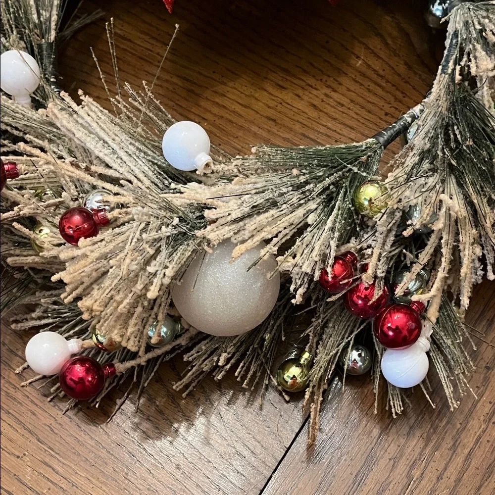 Festive Holiday Wreath with Red Poinsettia‎